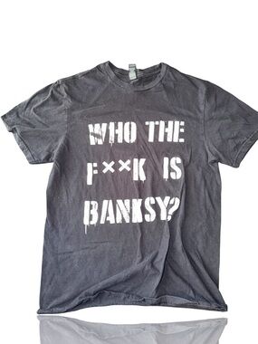 Black Graphic Tee with 'Who The F**k Is Banksy?' Slogan